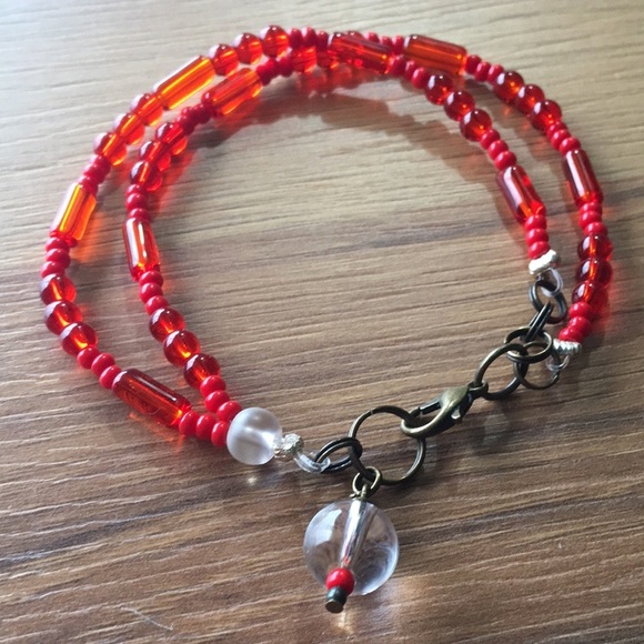 Red Beaded Ladies Double Strand Beaded Ladies Bracelet, Handmade Ladies Bracelet - Picture 8 of 8